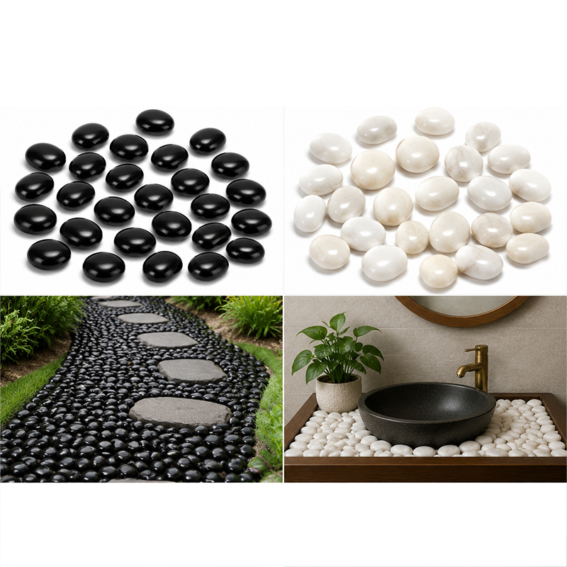 Fish Tank Gravel - White&Black Polished River Rocks 200g-400g, Smooth
